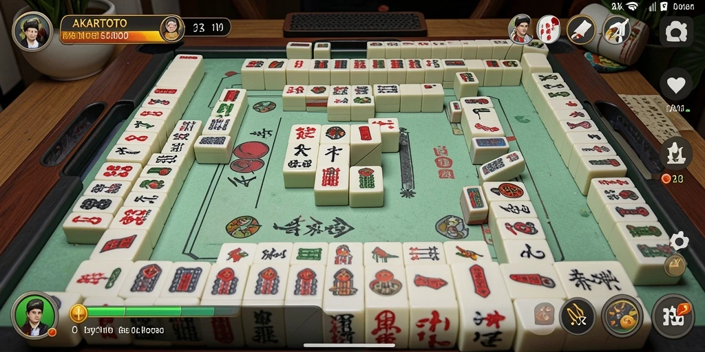 Screenshot gameplay AKARTOTO menunjukkan suasana permainan Mahjong yang seru.
