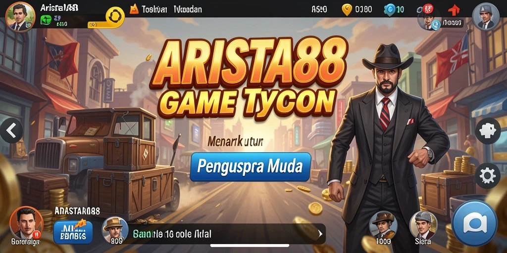 Tampilan gameplay ARISTA88 dengan aktivitas manajemen bisnis yang seru.