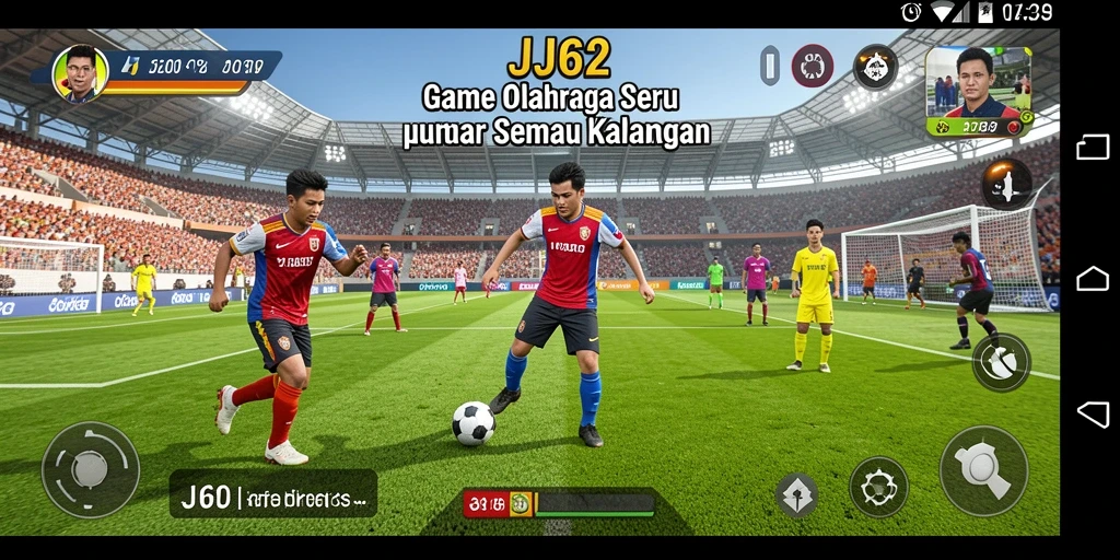 Tangkapan layar utama JJ62 menampilkan aksi seru dalam permainan olahraga.