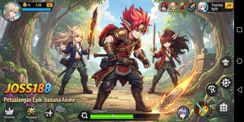 Tampilan gameplay JOSS188 yang menampilkan pertarungan karakter Anime.
