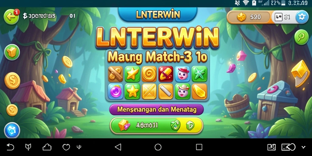 Tampilan permainan LNTERWIN dengan grafis match-3 yang menawan.