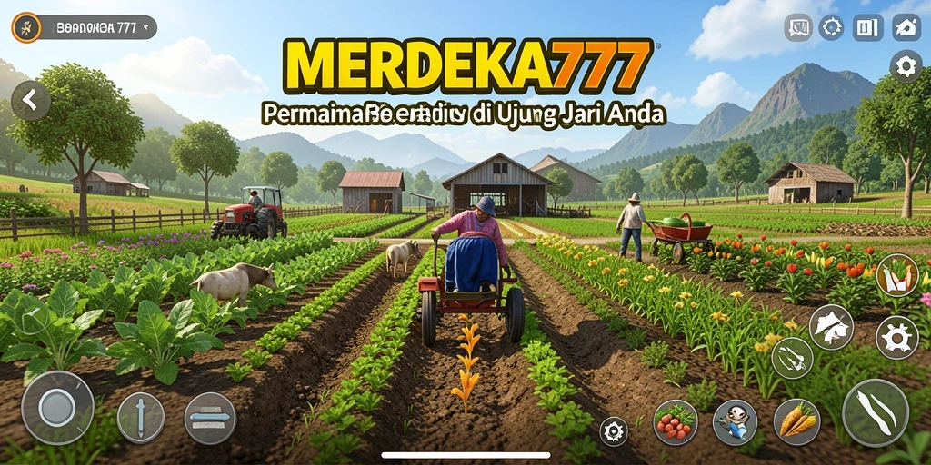 Tampilan menarik dari gameplay MERDEKA777 yang penuh warna dan aktivitas bertani.