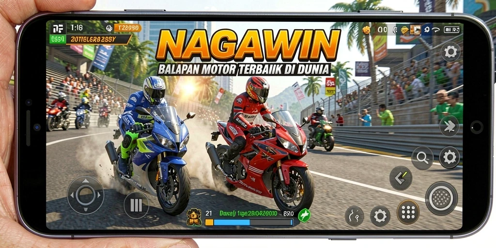 Tampilan gameplay <strong>NAGAWIN</strong> yang penuh aksi di trek balapan.