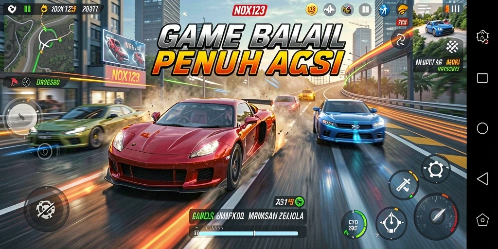 Screenshot menampilkan aksi balapan mobil yang mendebarkan