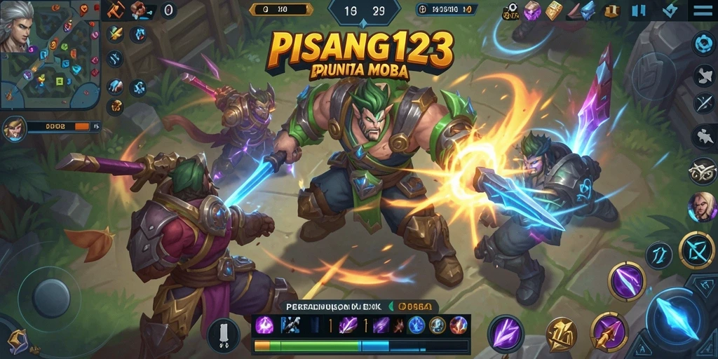 Tangkapan layar PISANG123 menampilkan aksi seru pertarungan MOBA.