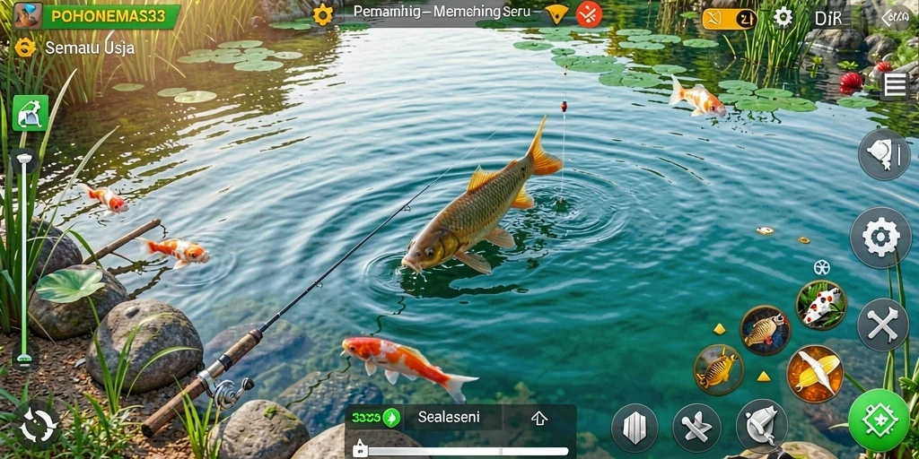 Tampilan gameplay yang mendebarkan saat memancing di POHONEMAS33.