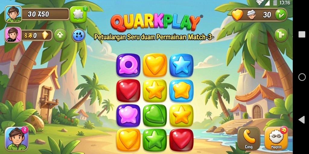 Tampilan gameplay seru di QUARKPLAY dengan berbagai tantangan Match-3.