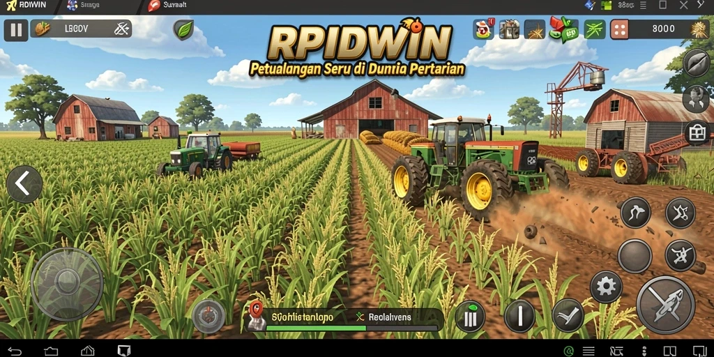 Screenshot gameplay RPIDWIN menunjukkan aktivitas bertani yang seru.