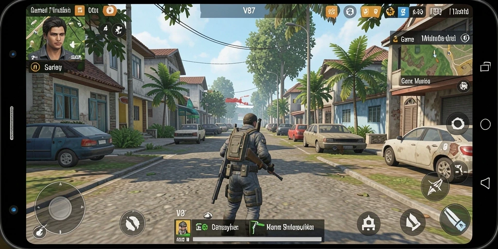 Screenshot V87 menampilkan gameplay simulasi yang mendalam dan interaktif.