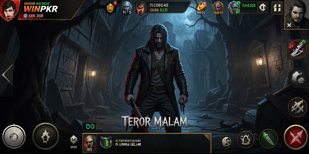 Screenshot gameplay WINPKR yang menghadirkan momen kengerian menyeramkan.