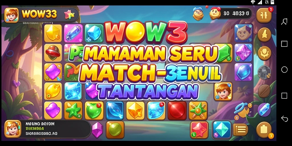 Screenshot gameplay WOW33 yang menunjukkan keseruan mencocokkan permata.