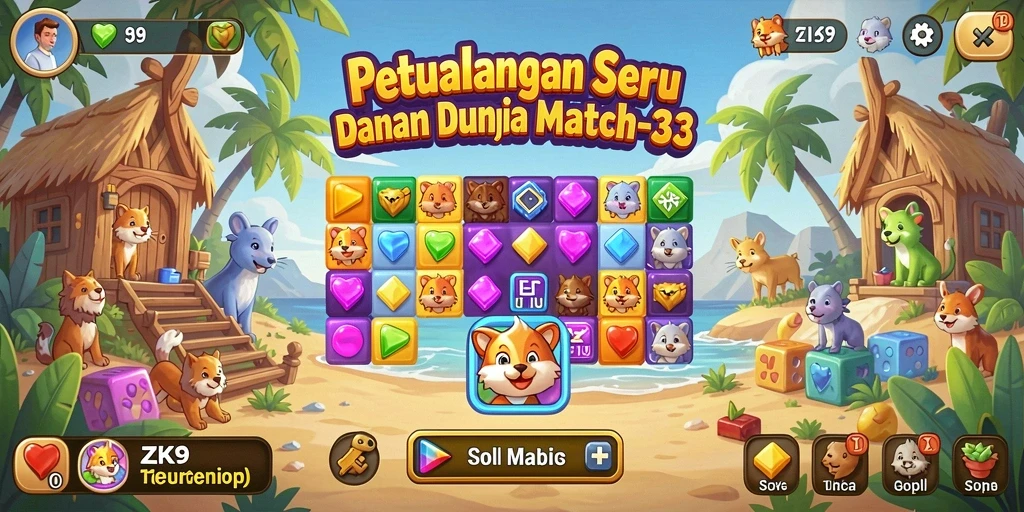 Tampilan gameplay seru ZK9 dengan pencocokan item yang dinamis.